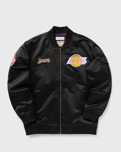 NBA TEAM LEADER SATIN BOMBER JACKET VINTAGE LOGO LOS ANGELES LAKERS