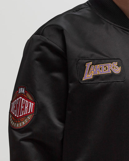 NBA TEAM LEADER SATIN BOMBER JACKET VINTAGE LOGO LOS ANGELES LAKERS